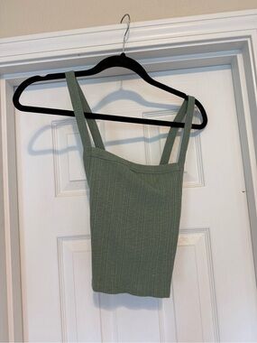 American Eagle Outfitters Olive Ribbed Square-Neck Tank